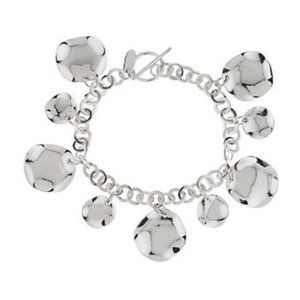 Sterling 7-½" Wavy Disc Charm Dangle Toggle Bracelet, 26.0g